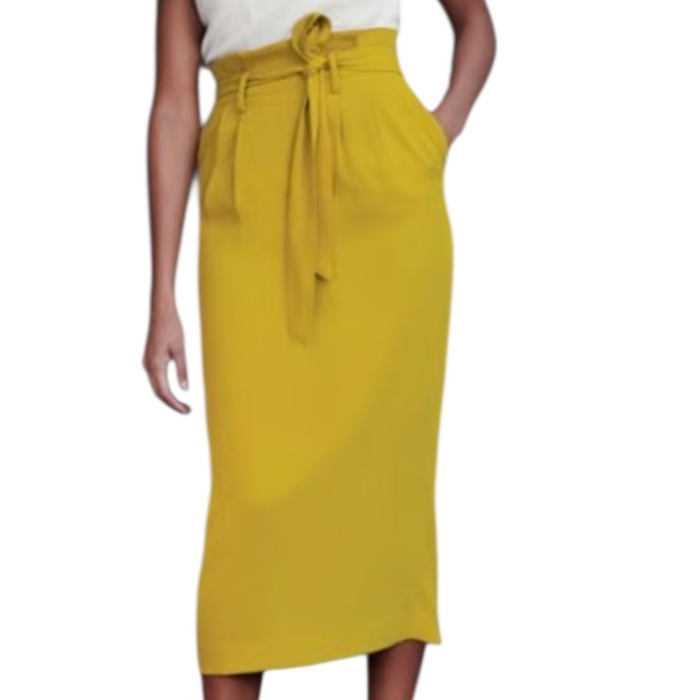 Boden Melina Paperbag Waist Midi Skirt Mustard Yellow Size 4 Preppy Old Money‎